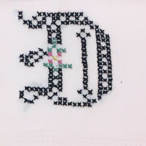 Hand Cross Stitched Monogram Letter “D” Pillowcase
